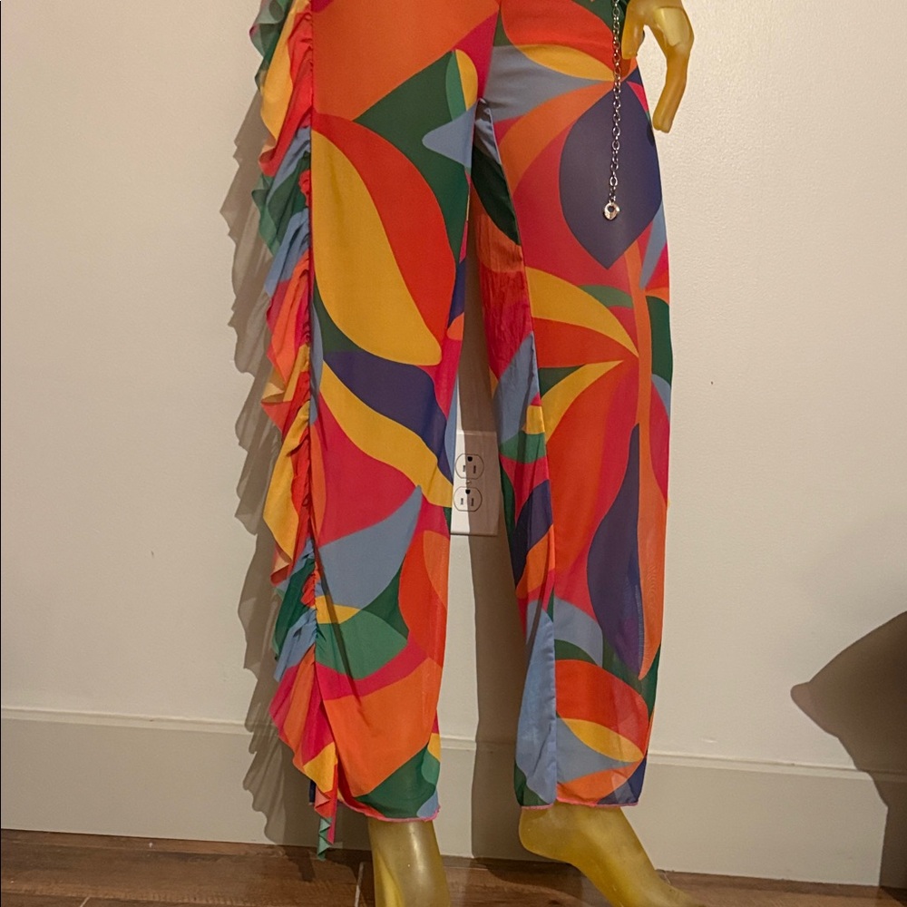 Colorful Strapless Top and Wide-Leg Pants Set - Picture 2 of 3